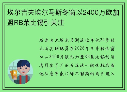 埃尔吉夫埃尔马斯冬窗以2400万欧加盟RB莱比锡引关注 埃尔吉夫埃尔马斯冬窗以2400万欧加盟RB莱比锡引关注