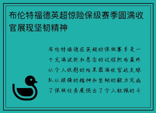 布伦特福德英超惊险保级赛季圆满收官展现坚韧精神